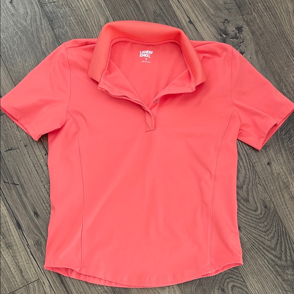Lands' End Women's Bright Coral Short Sleeve Polo